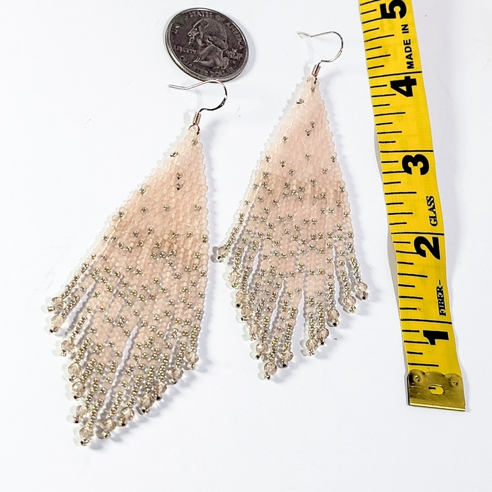 Pink Champagne Chandelier Beaded Earrings - Picture 5 of 7